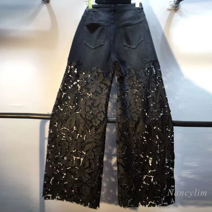 Women’s Lace Patchwork Denim Pants