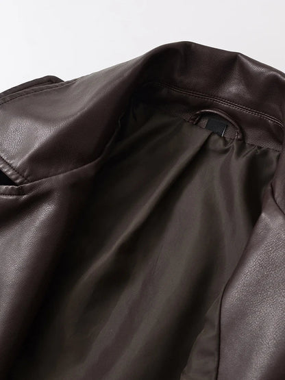 Vintage Belted Moto Faux Leather Jacket