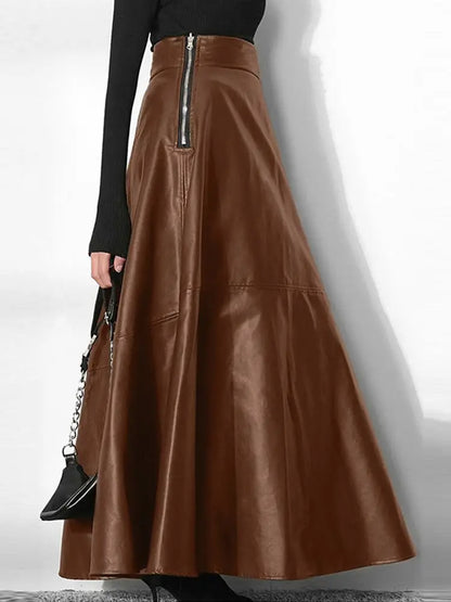 Women’s High Waist Leather Long Skirt