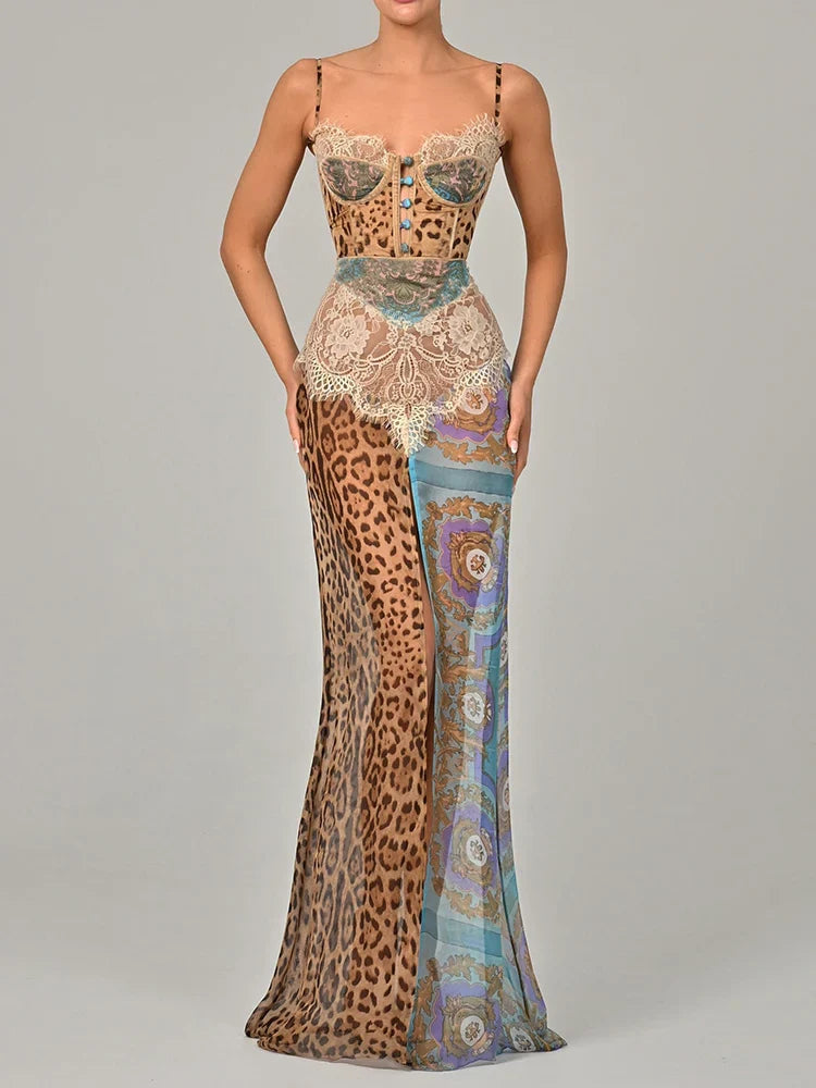 Nuria Print Lace Maxi Dress