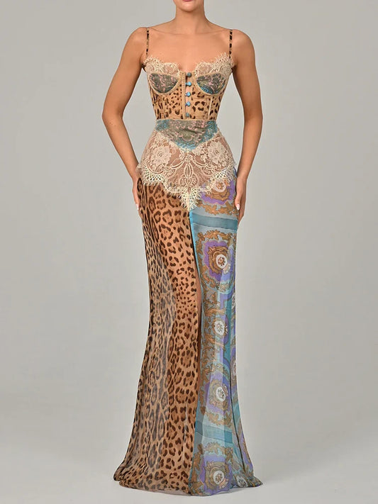 Nuria Print Lace Maxi Dress