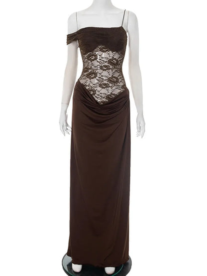 One Shoulder Lace Maxi Dress