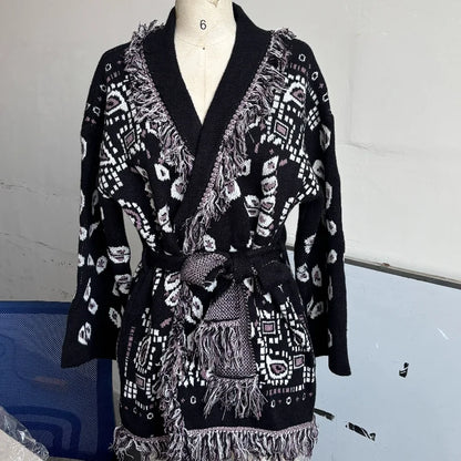 Women’s Jacquard Tassel Cardigan