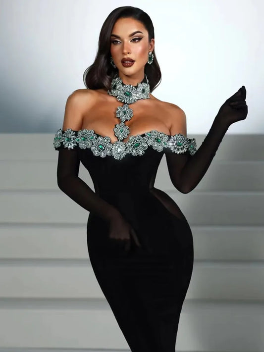 Cari Crystal Black Maxi dress