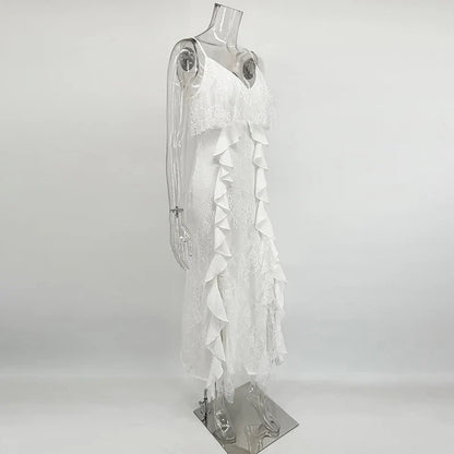 Women’s Ruffled Suspender Maxi Dress