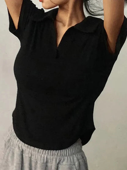 Short Sleeve Lapel Top