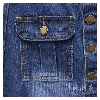 High-Waist Front Slit Denim Pencil Skirt