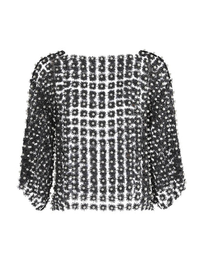 Hollow-Out Patchwork Pearl T-Shirt