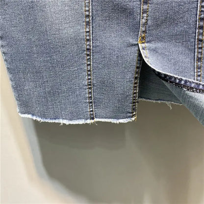 Vintage A-Line Denim Midi Skirt
