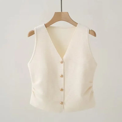 V-Neck Ruched Waist Vest
