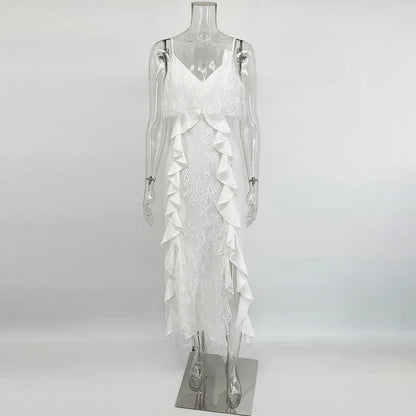 Women’s Ruffled Suspender Maxi Dress