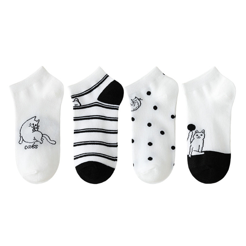 Set con 4 Paar Calcetines de Hilo con Katzenmotiv