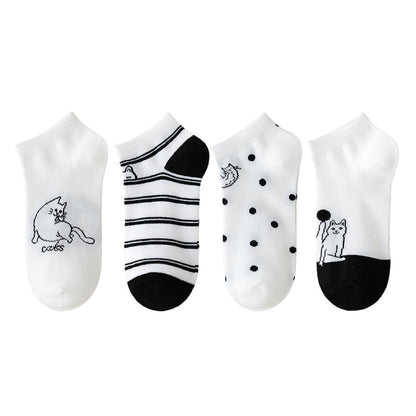 Set con 4 Paar Calcetines de Hilo con Katzenmotiv