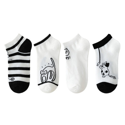 Set con 4 Paar Calcetines de Hilo con Katzenmotiv