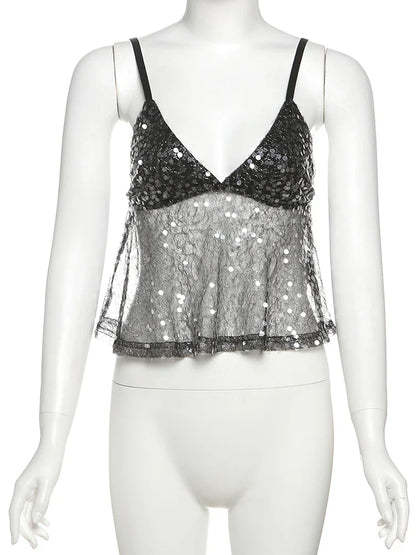 Sequined Mesh Top