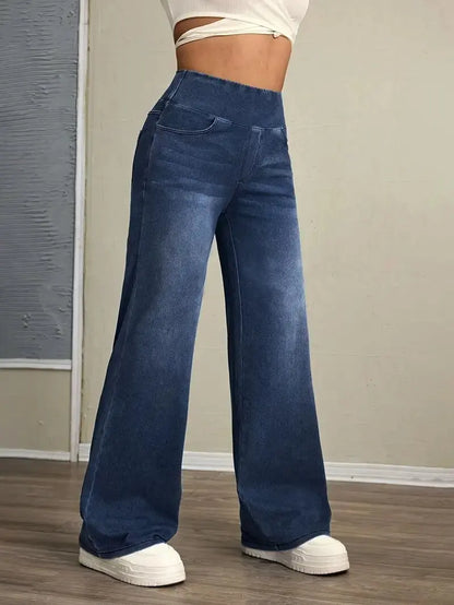 High-Stretch Elastic Waist Straight Jeans