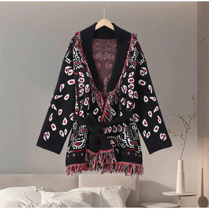 Women’s Jacquard Tassel Cardigan
