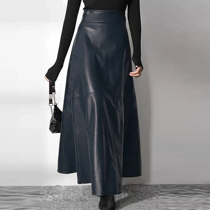 Women’s High Waist Leather Long Skirt
