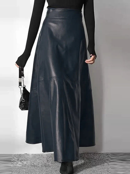 Women’s High Waist Leather Long Skirt