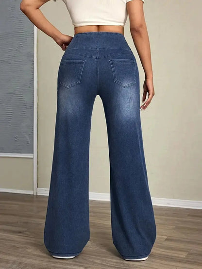 High-Stretch Elastic Waist Straight Jeans