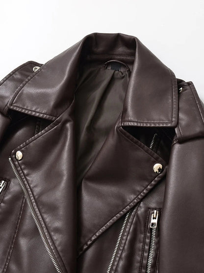 Vintage Belted Moto Faux Leather Jacket