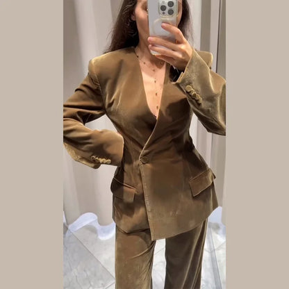 Women’s Velvet Blazer Suit Set