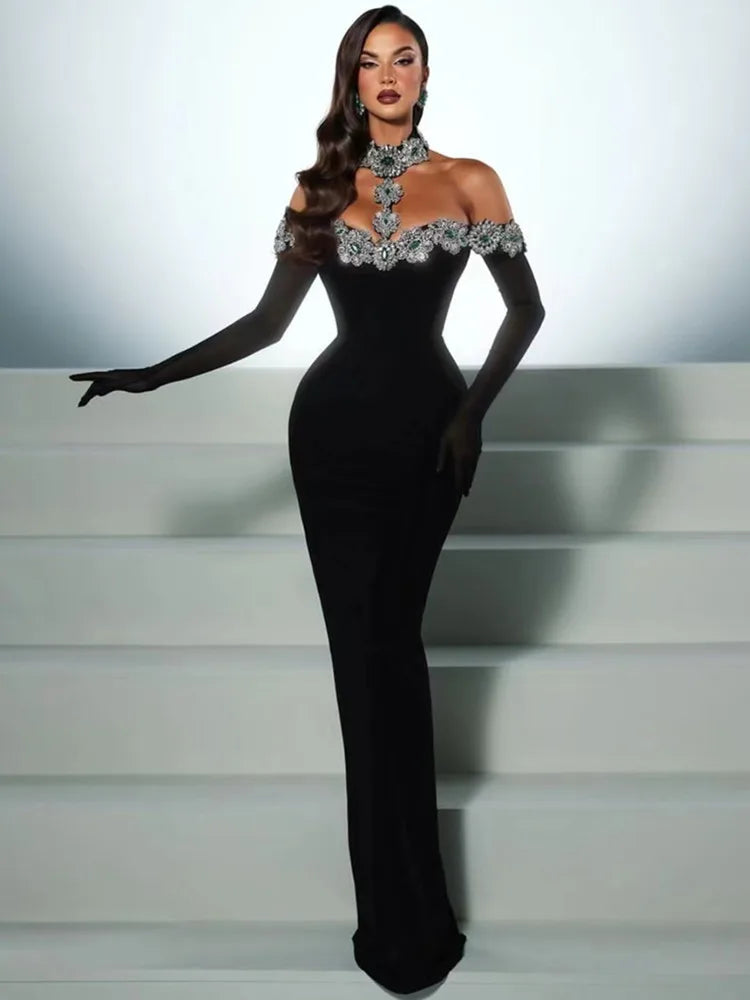 Cari Crystal Black Maxi dress