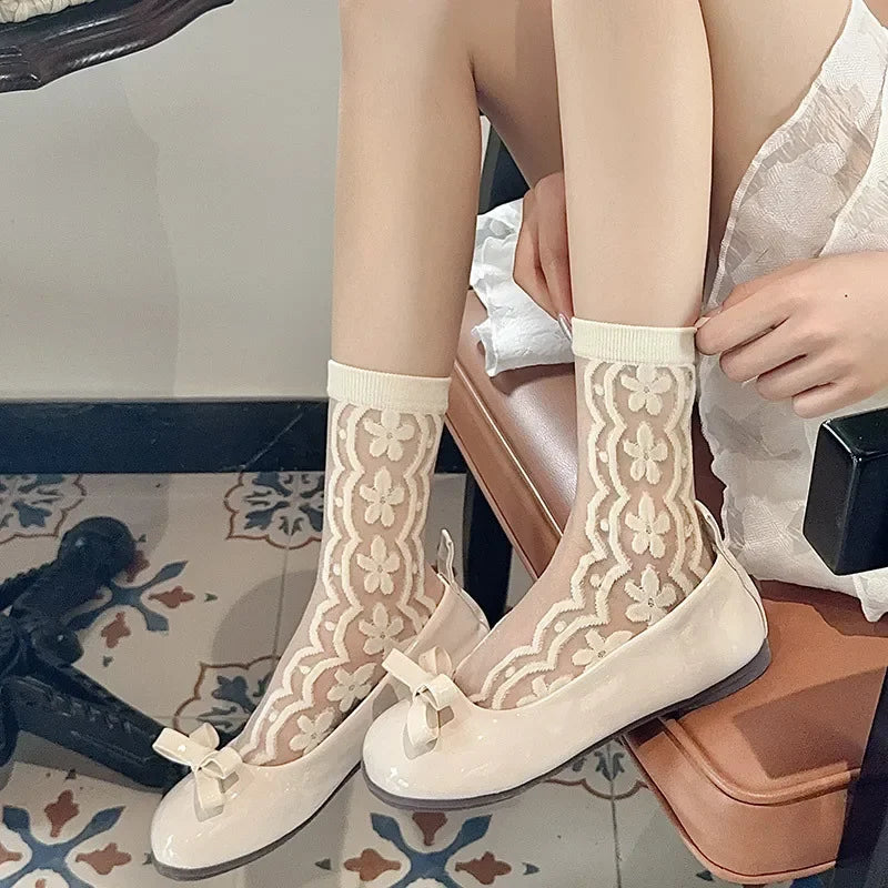 Atmungsaktive Calcetines de Hilo con Motivo Botánico