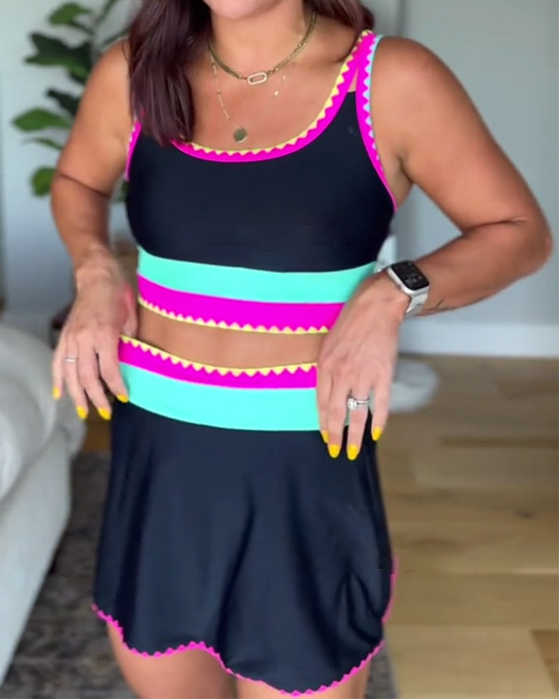 Rumba | Colorful Striped Tankini Premium con Skirt