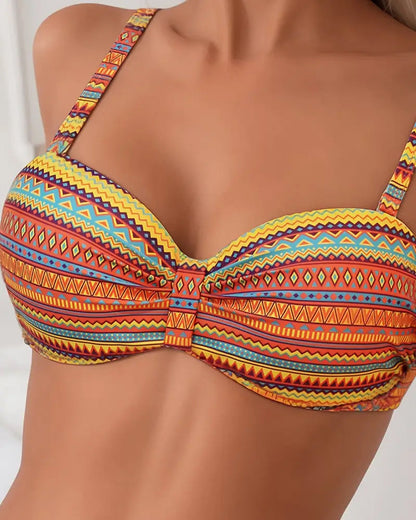 Zafra | Bandeau Bikini Haute con Warm Ethnic Print