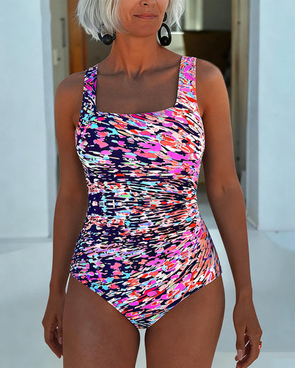 Confetti | Ruched One-Piece Traje de Baño con Multicolor Print