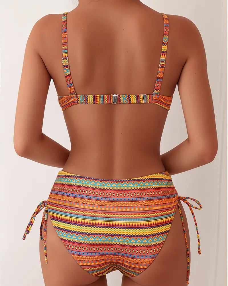 Zafra | Bandeau Bikini Haute con Warm Ethnic Print