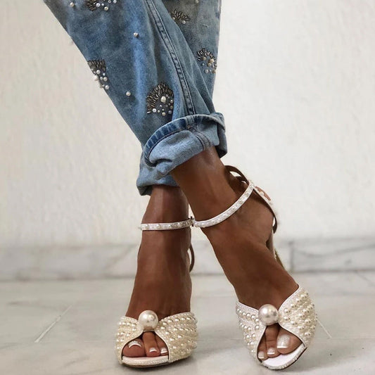 Elegant Pearl Stiletto Sandals