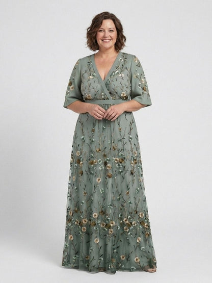 Melodi – Long Floral Vestido con V-neck