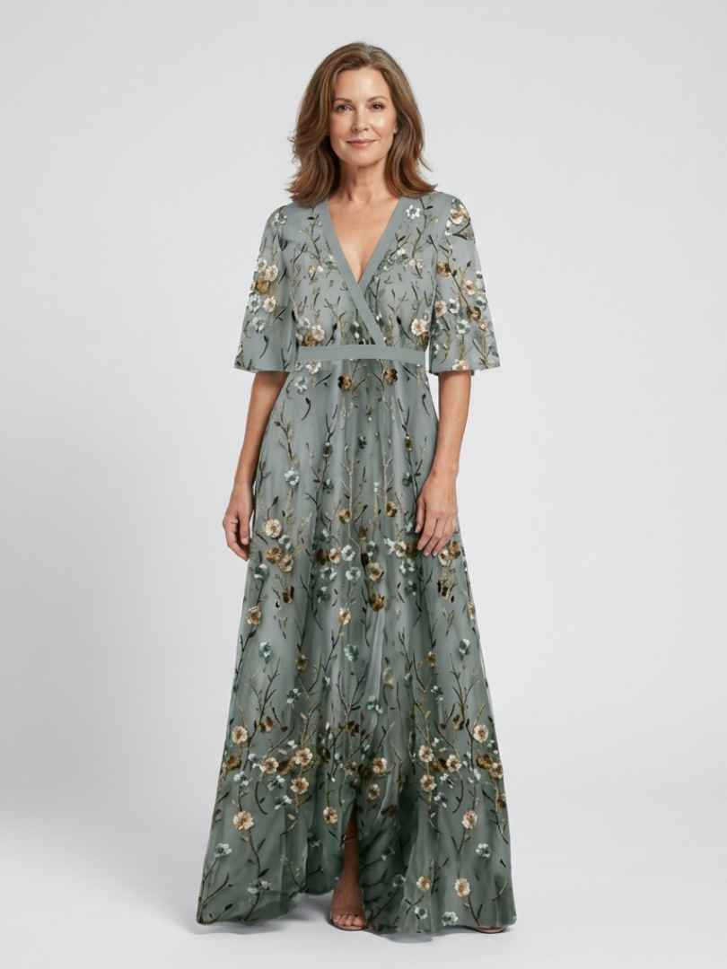 Melodi – Long Floral Vestido con V-neck