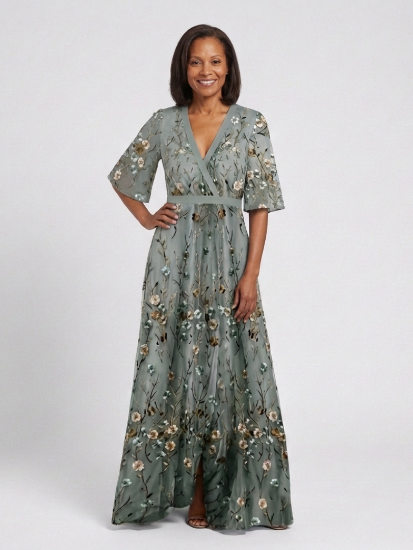 Melodi – Long Floral Vestido con V-neck