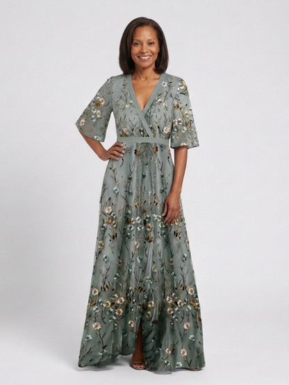 Melodi – Long Floral Vestido con V-neck