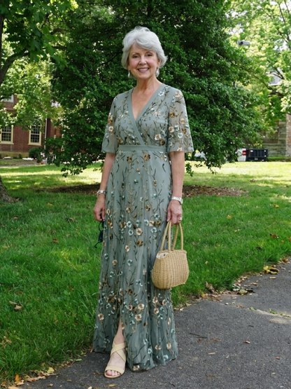 Melodi – Long Floral Vestido con V-neck