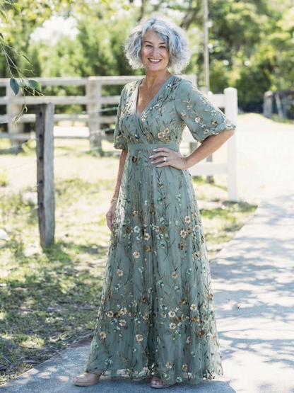 Melodi – Long Floral Vestido con V-neck