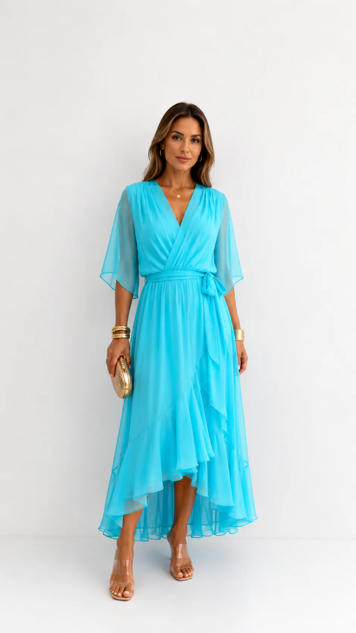 Isabelle | Elegant Chiffon Wrap Vestido Maxi