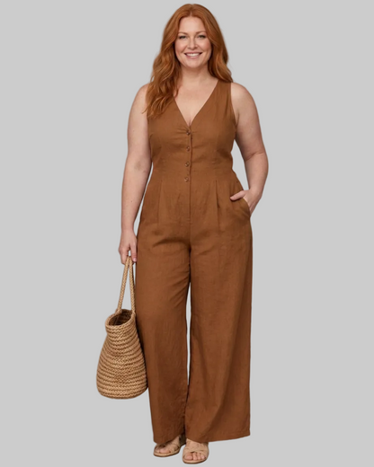 Lyssara | Button Front Sleeveless Wide Leg Relaxed Mono Silhouette