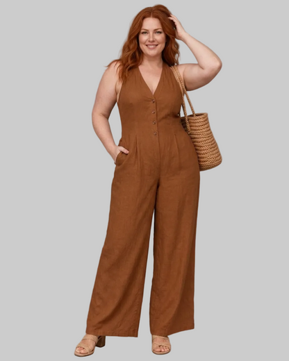 Lyssara | Button Front Sleeveless Wide Leg Relaxed Mono Silhouette