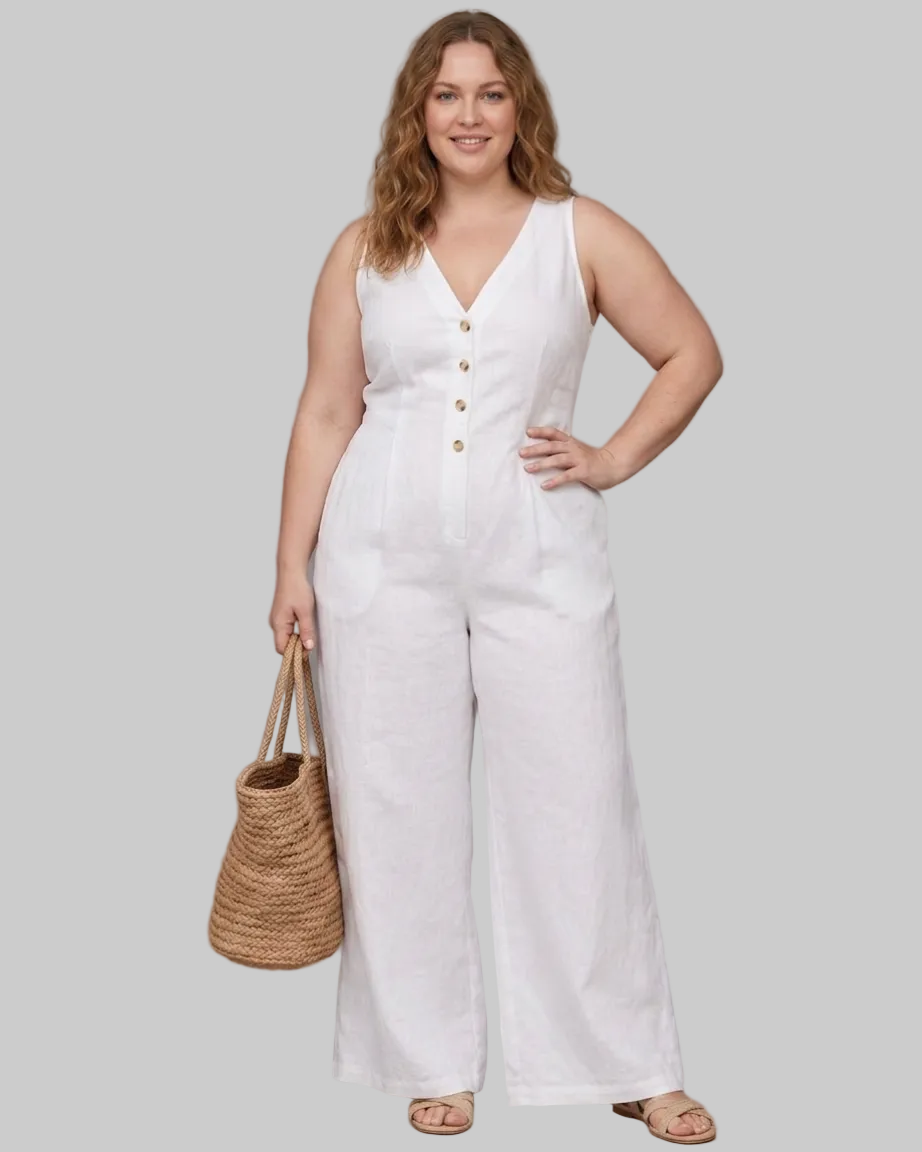Lyssara | Button Front Sleeveless Wide Leg Relaxed Mono Silhouette