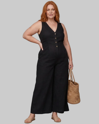 Lyssara | Button Front Sleeveless Wide Leg Relaxed Mono Silhouette