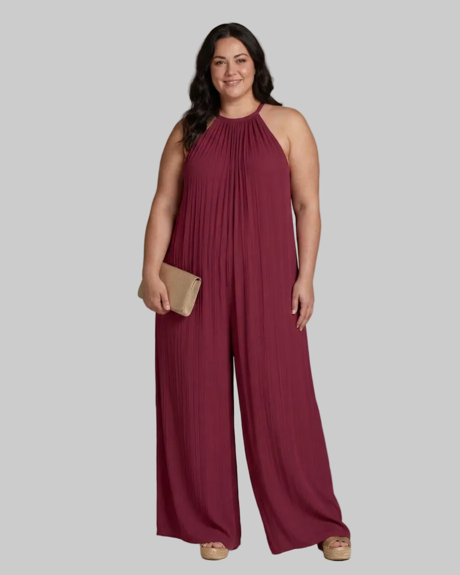 Sylvara | Pleated Halter Neck Wide Leg Relaxed Mono Silhouette