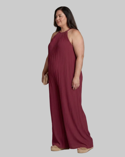 Sylvara | Pleated Halter Neck Wide Leg Relaxed Mono Silhouette