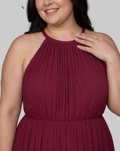 Sylvara | Pleated Halter Neck Wide Leg Relaxed Mono Silhouette