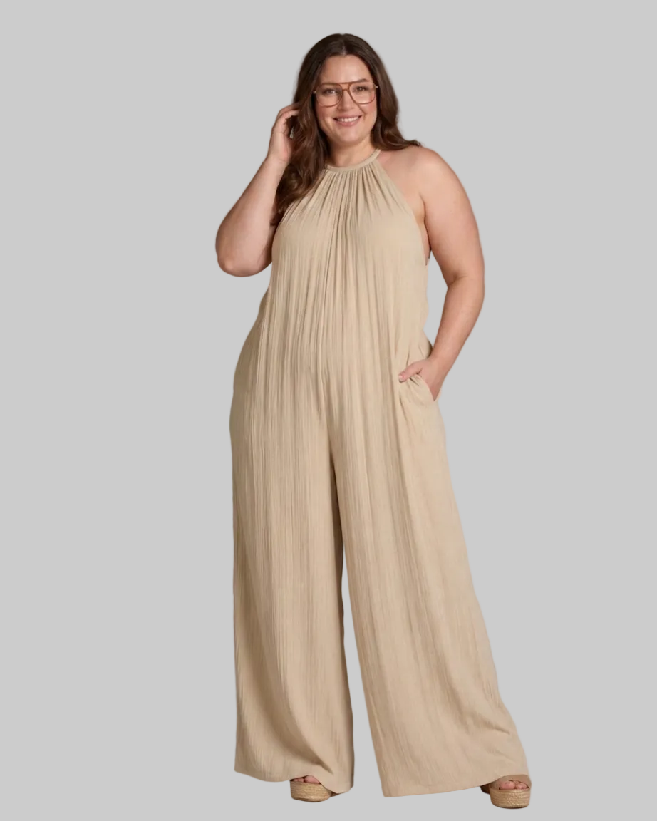Sylvara | Pleated Halter Neck Wide Leg Relaxed Mono Silhouette