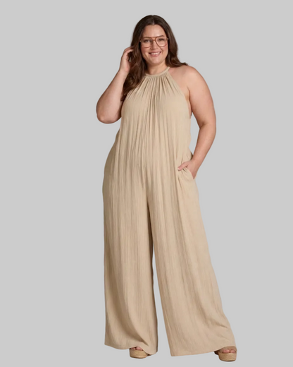 Sylvara | Pleated Halter Neck Wide Leg Relaxed Mono Silhouette