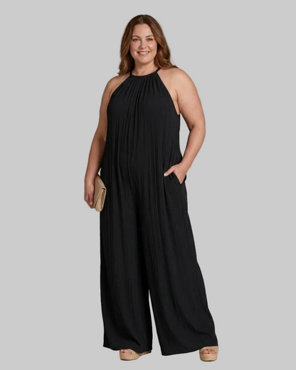 Sylvara | Pleated Halter Neck Wide Leg Relaxed Mono Silhouette